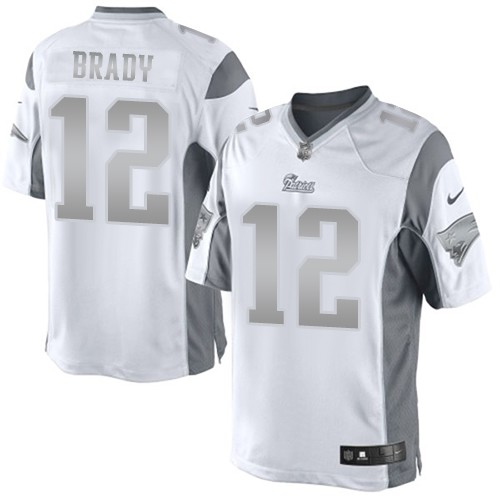 Men's Limited Tom Brady Nike Jersey White - #12 Platinum NFL New England Patriots